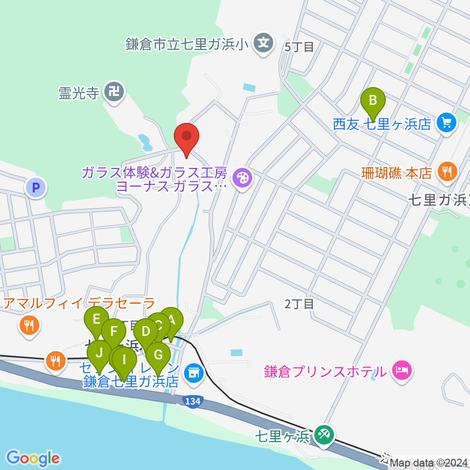 ウクレレスタジオ七里ケ浜周辺のファミレス・ファーストフード一覧地図