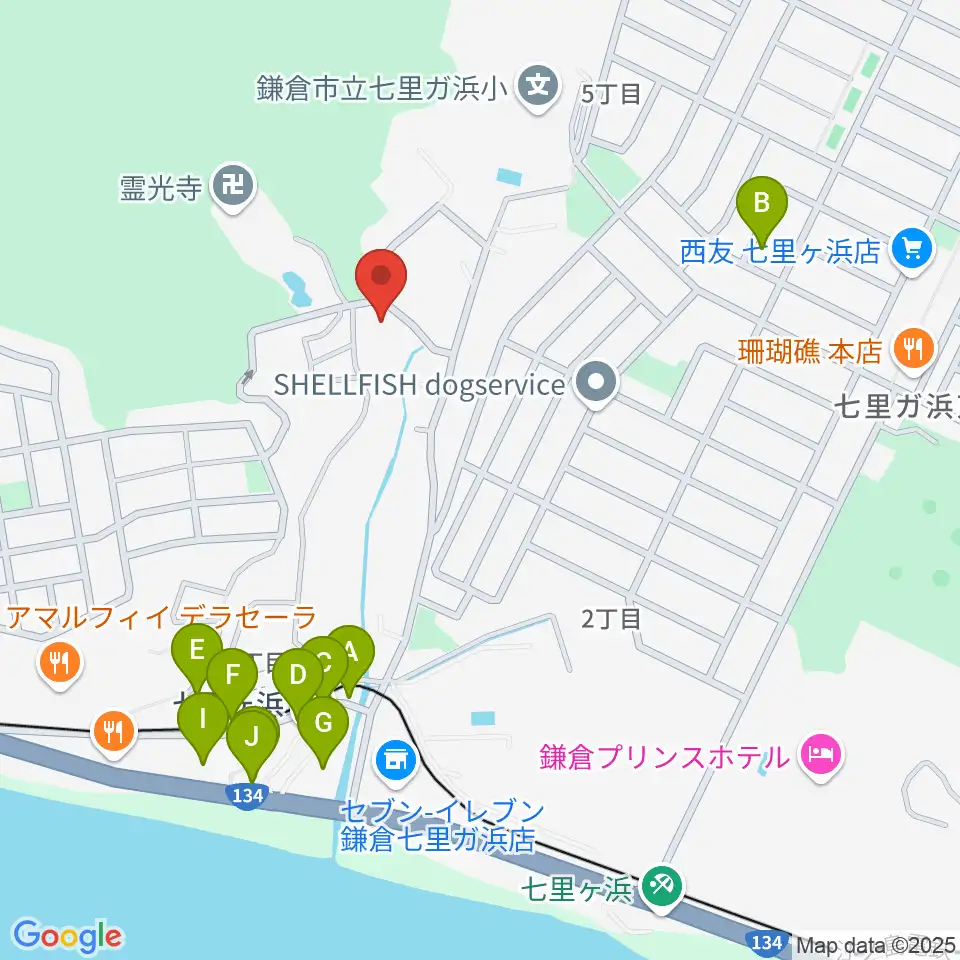 ウクレレスタジオ七里ケ浜周辺のファミレス・ファーストフード一覧地図