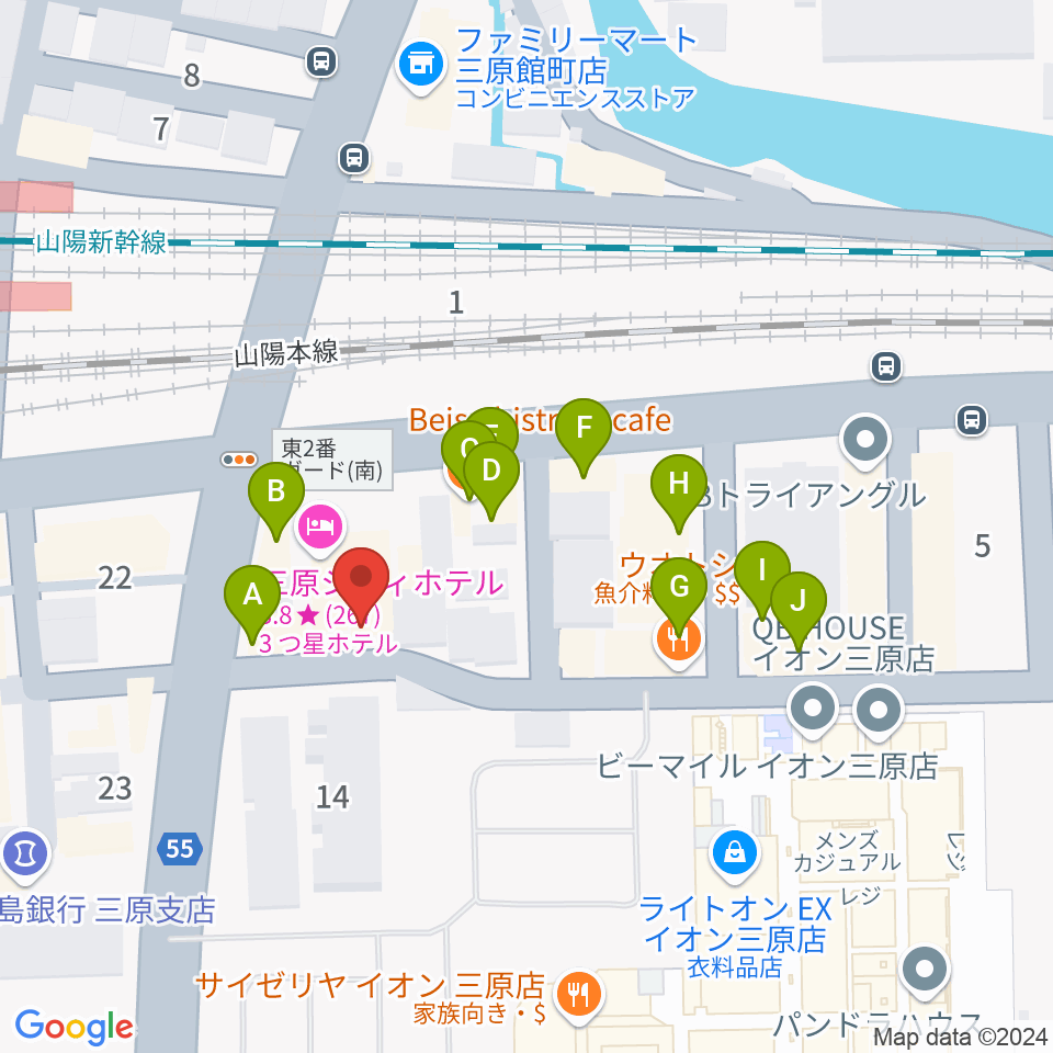 アンリミテッド三原店周辺のファミレス・ファーストフード一覧地図