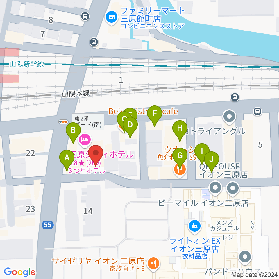 アンリミテッド三原店周辺のファミレス・ファーストフード一覧地図