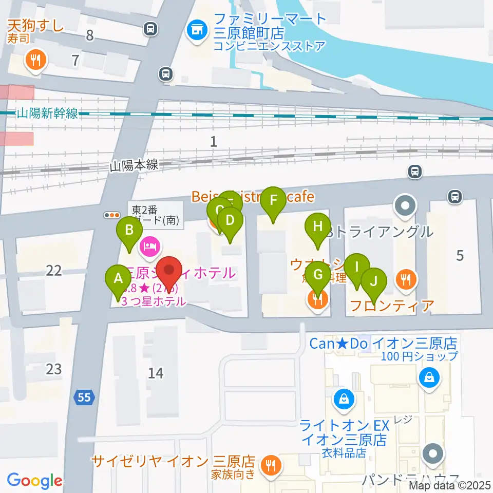 アンリミテッド三原店周辺のファミレス・ファーストフード一覧地図