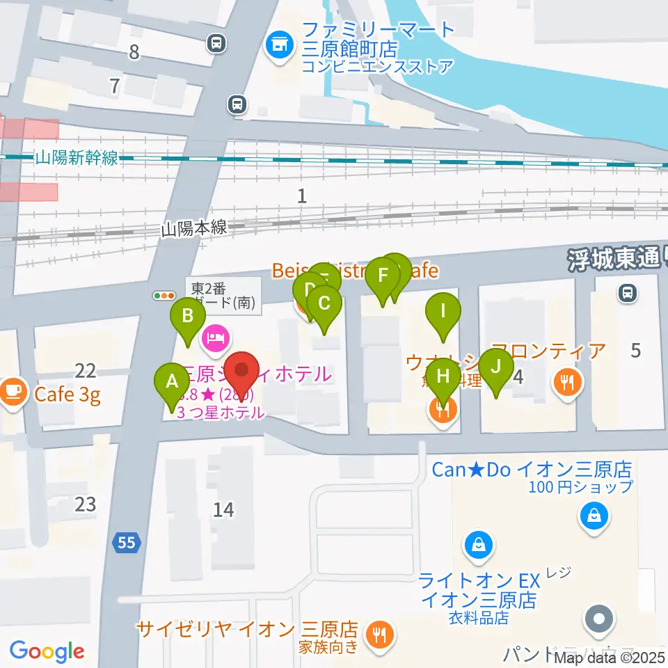 アンリミテッド三原店周辺のファミレス・ファーストフード一覧地図