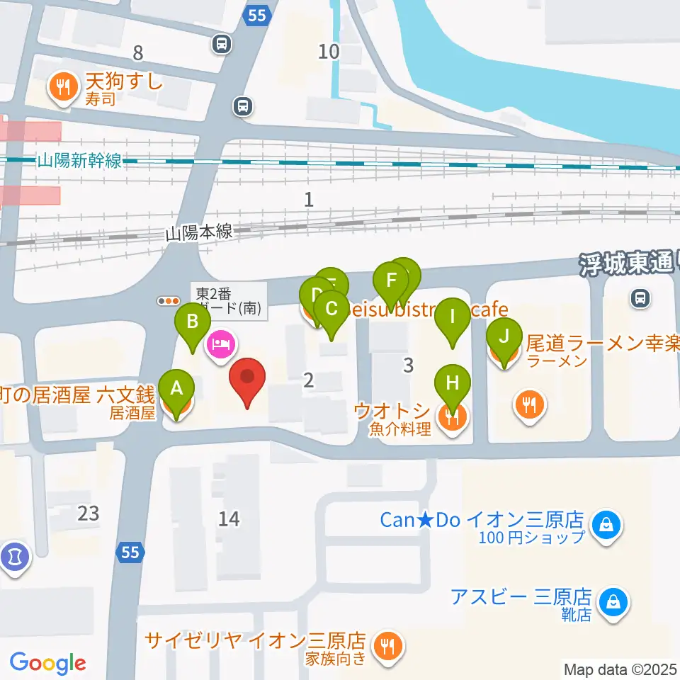 アンリミテッド三原店周辺のファミレス・ファーストフード一覧地図