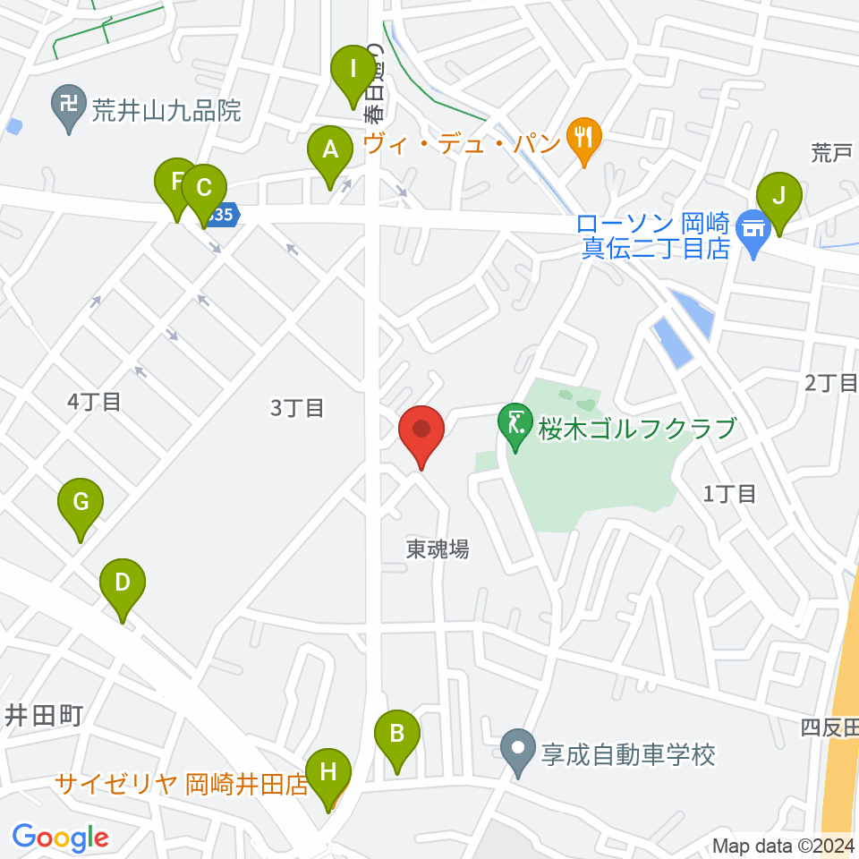 ヴィルトゥオーゾ岡崎店周辺のファミレス・ファーストフード一覧地図