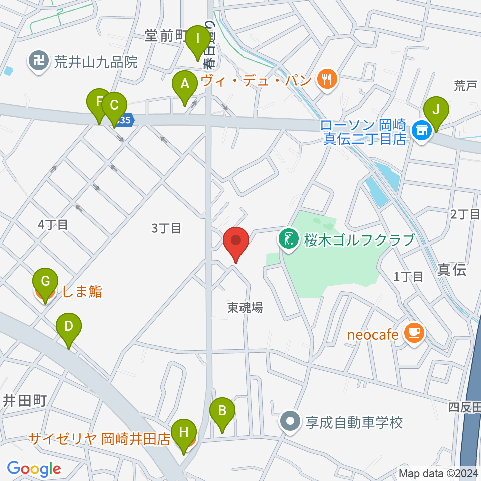 ヴィルトゥオーゾ岡崎店周辺のファミレス・ファーストフード一覧地図