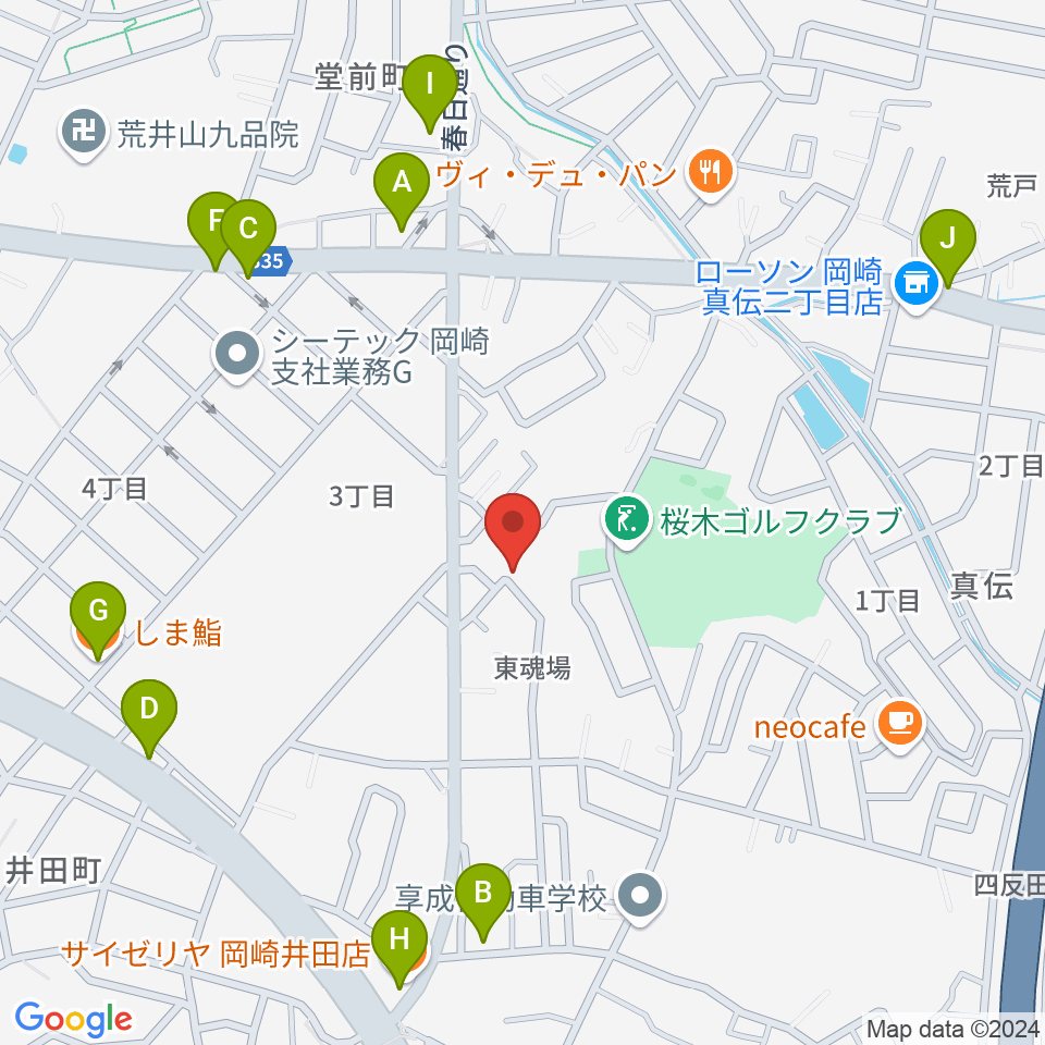 ヴィルトゥオーゾ岡崎店周辺のファミレス・ファーストフード一覧地図