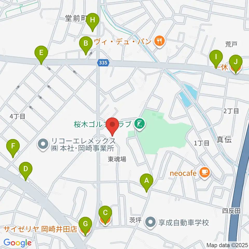 ヴィルトゥオーゾ岡崎店周辺のファミレス・ファーストフード一覧地図
