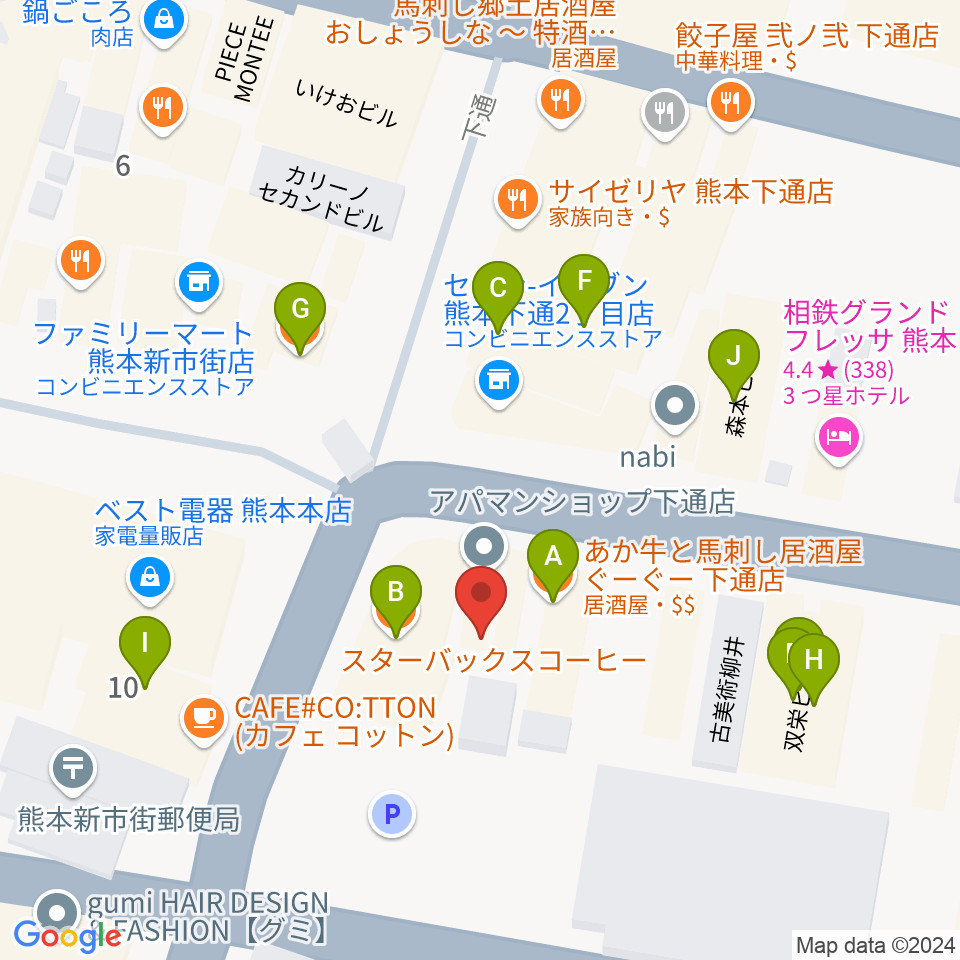 和楽器市場（森楽器）周辺のファミレス・ファーストフード一覧地図