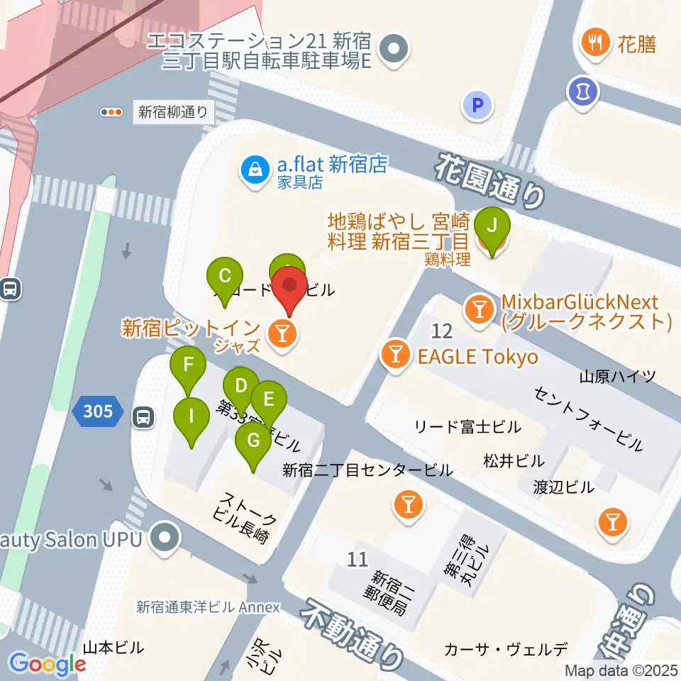 ヤナギサワ・クロッシュ周辺のファミレス・ファーストフード一覧地図