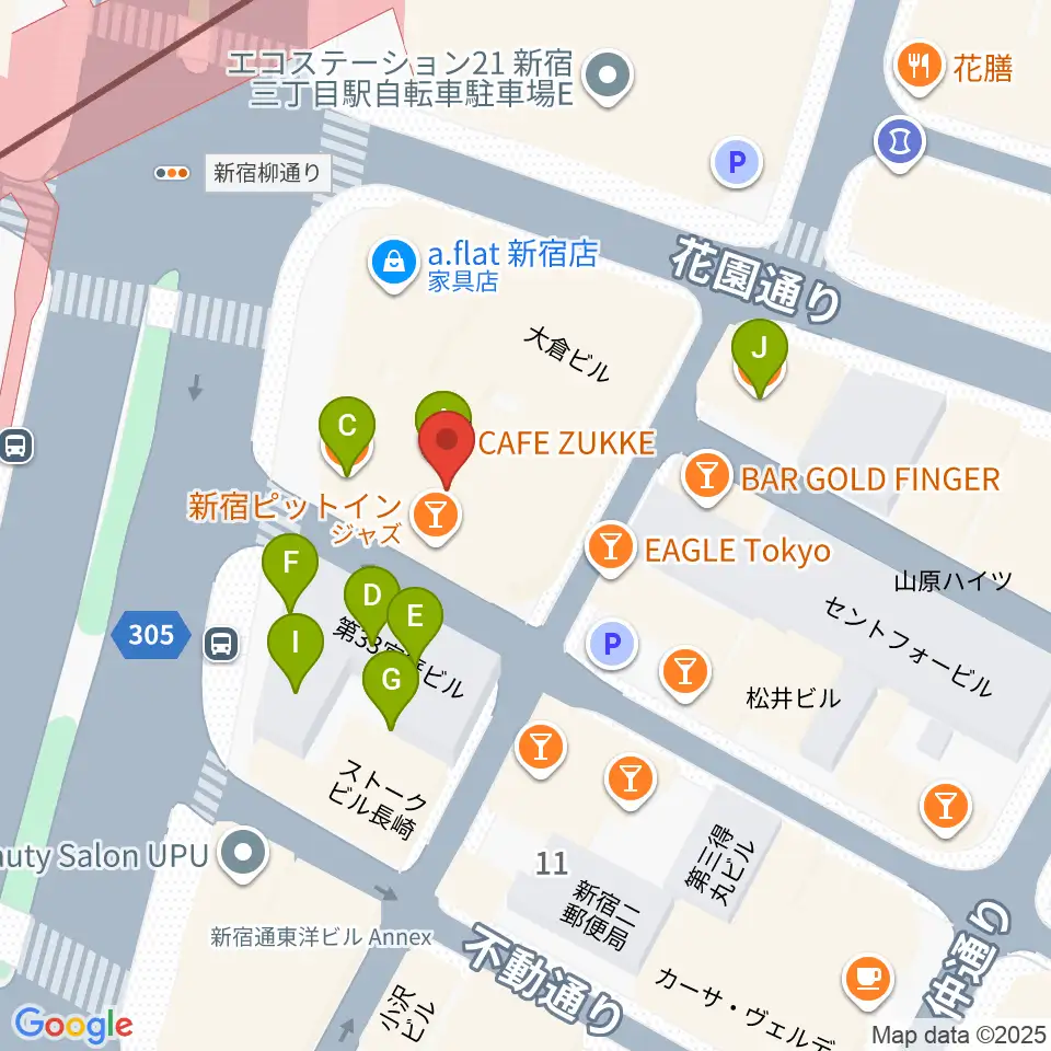 ヤナギサワ・クロッシュ周辺のファミレス・ファーストフード一覧地図