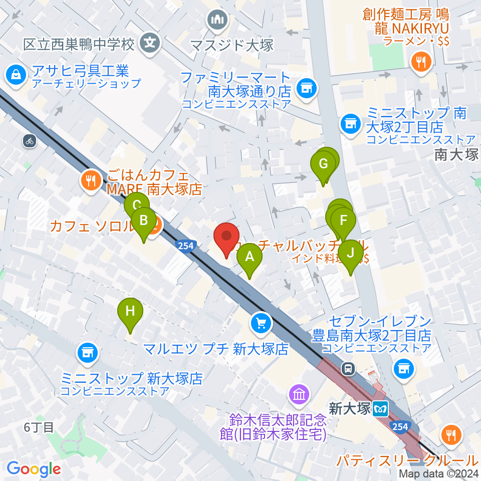 容山銘尺八周辺のファミレス・ファーストフード一覧地図