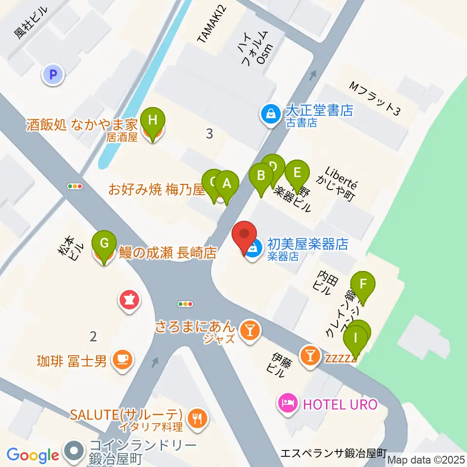 初美屋楽器店周辺のファミレス・ファーストフード一覧地図