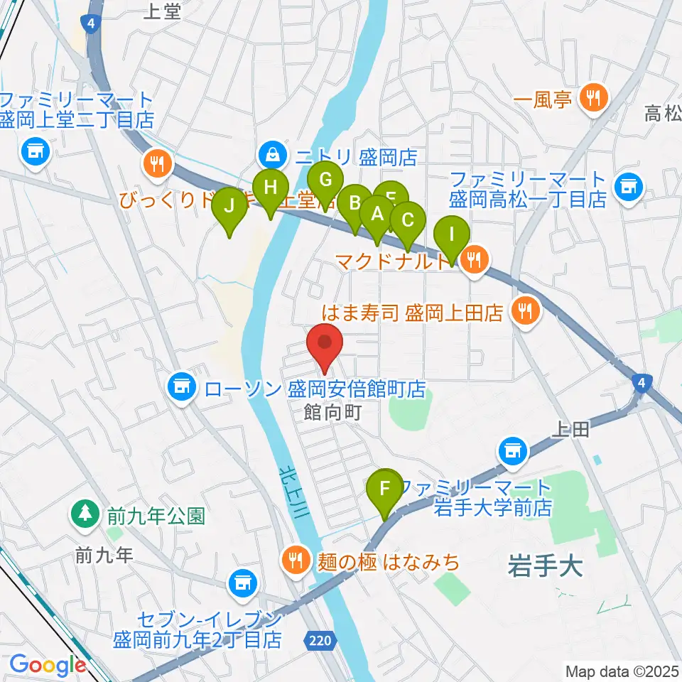 ピアノ工房ハーモニー周辺のファミレス・ファーストフード一覧地図