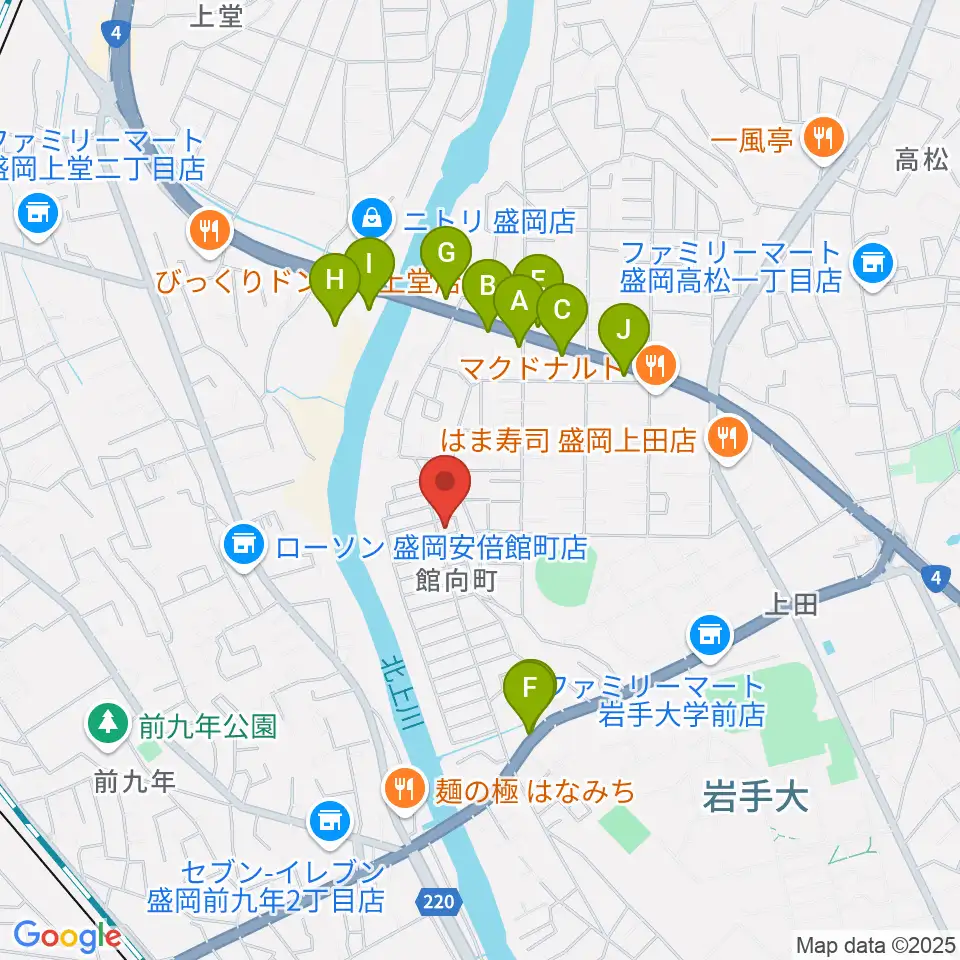 ピアノ工房ハーモニー周辺のファミレス・ファーストフード一覧地図
