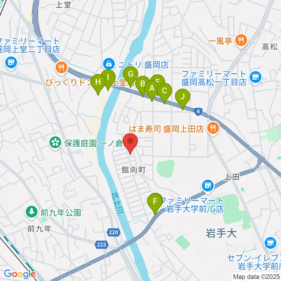 ピアノ工房ハーモニー周辺のファミレス・ファーストフード一覧地図