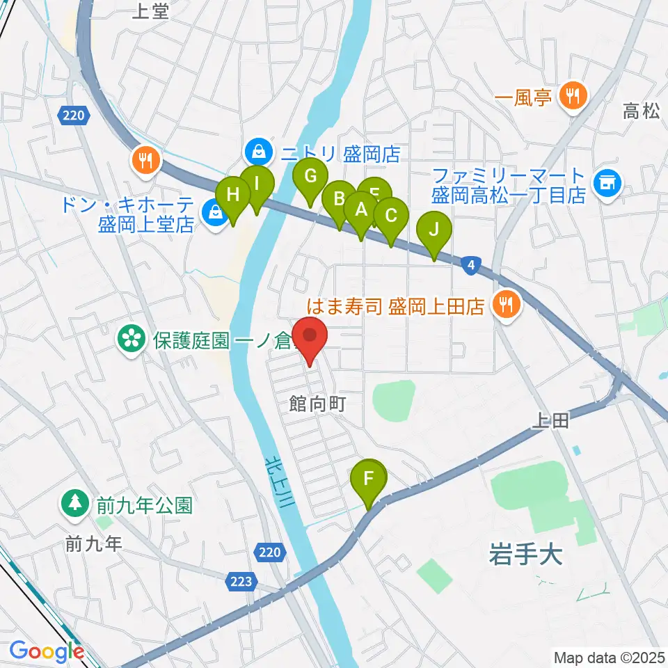 ピアノ工房ハーモニー周辺のファミレス・ファーストフード一覧地図