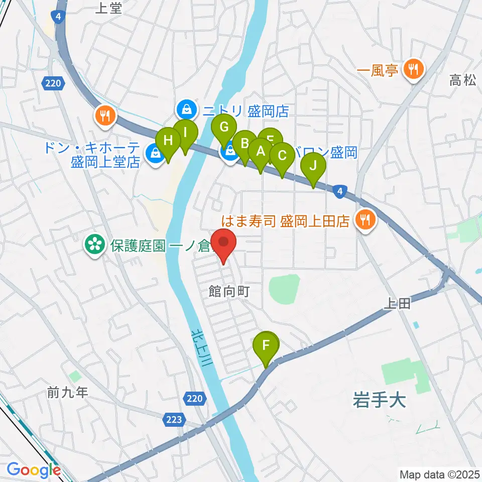 ピアノ工房ハーモニー周辺のファミレス・ファーストフード一覧地図
