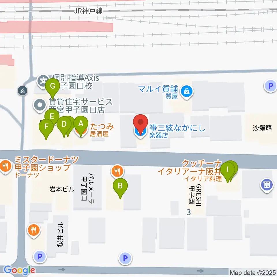 箏三絃なかにし周辺のファミレス・ファーストフード一覧地図