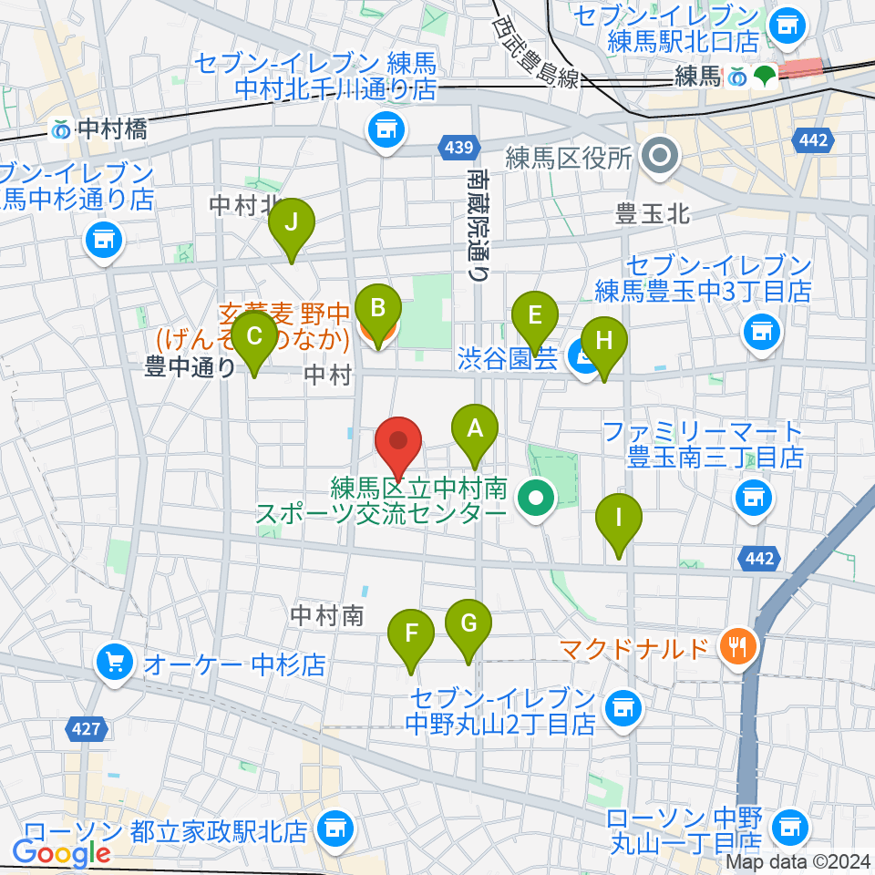 夢弦堂周辺のファミレス・ファーストフード一覧地図