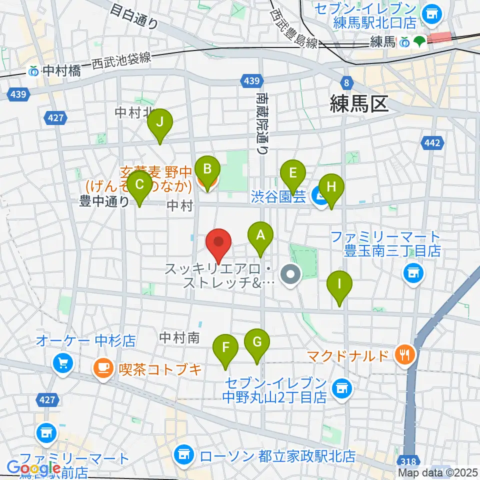 夢弦堂周辺のファミレス・ファーストフード一覧地図