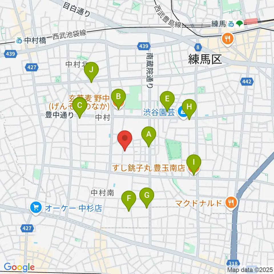 夢弦堂周辺のファミレス・ファーストフード一覧地図