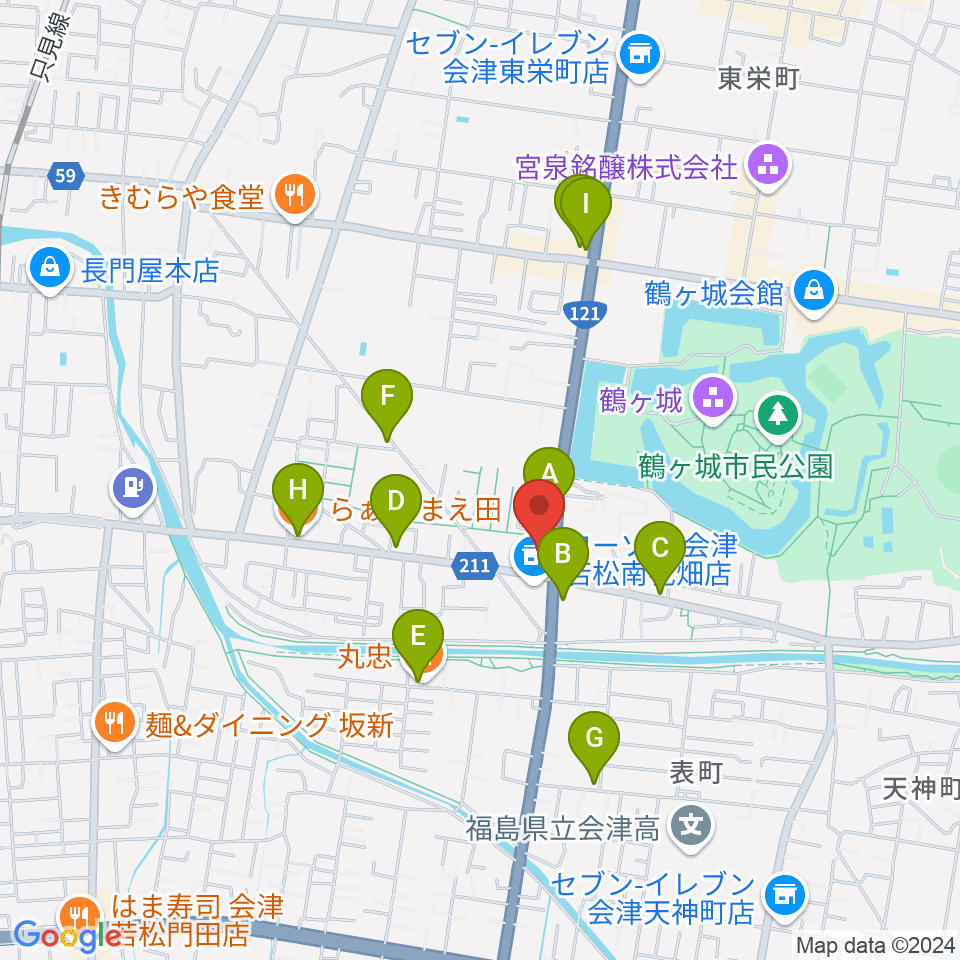 MUSIC PLAZA 白水堂周辺のファミレス・ファーストフード一覧地図