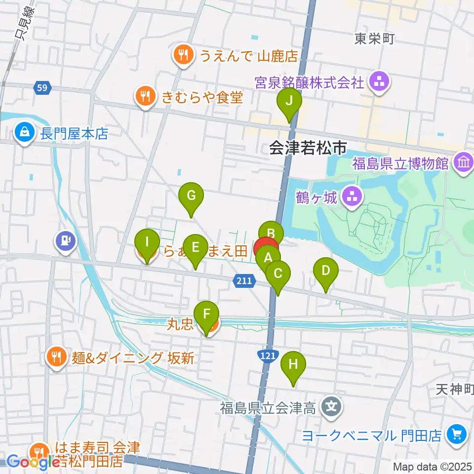 MUSIC PLAZA 白水堂周辺のファミレス・ファーストフード一覧地図