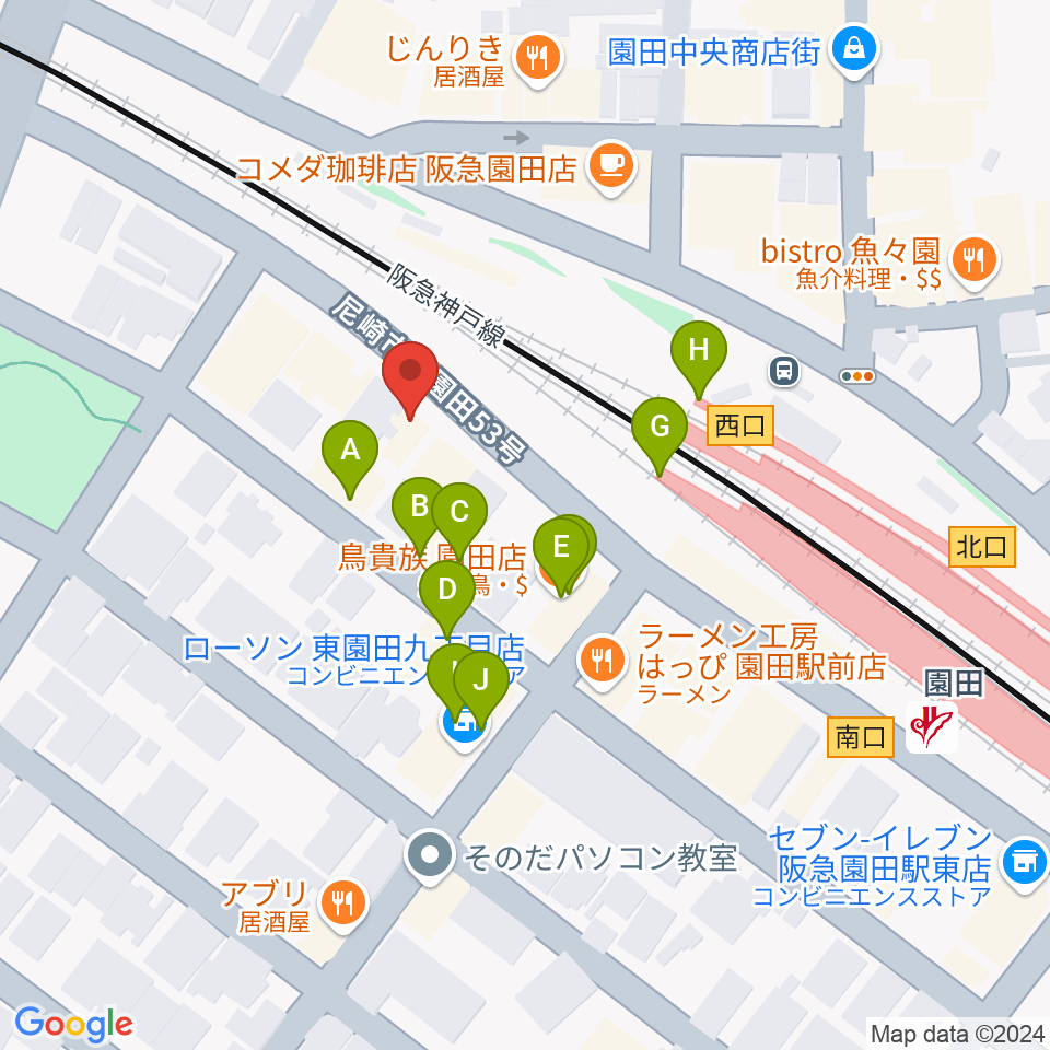 夢羽工房周辺のファミレス・ファーストフード一覧地図