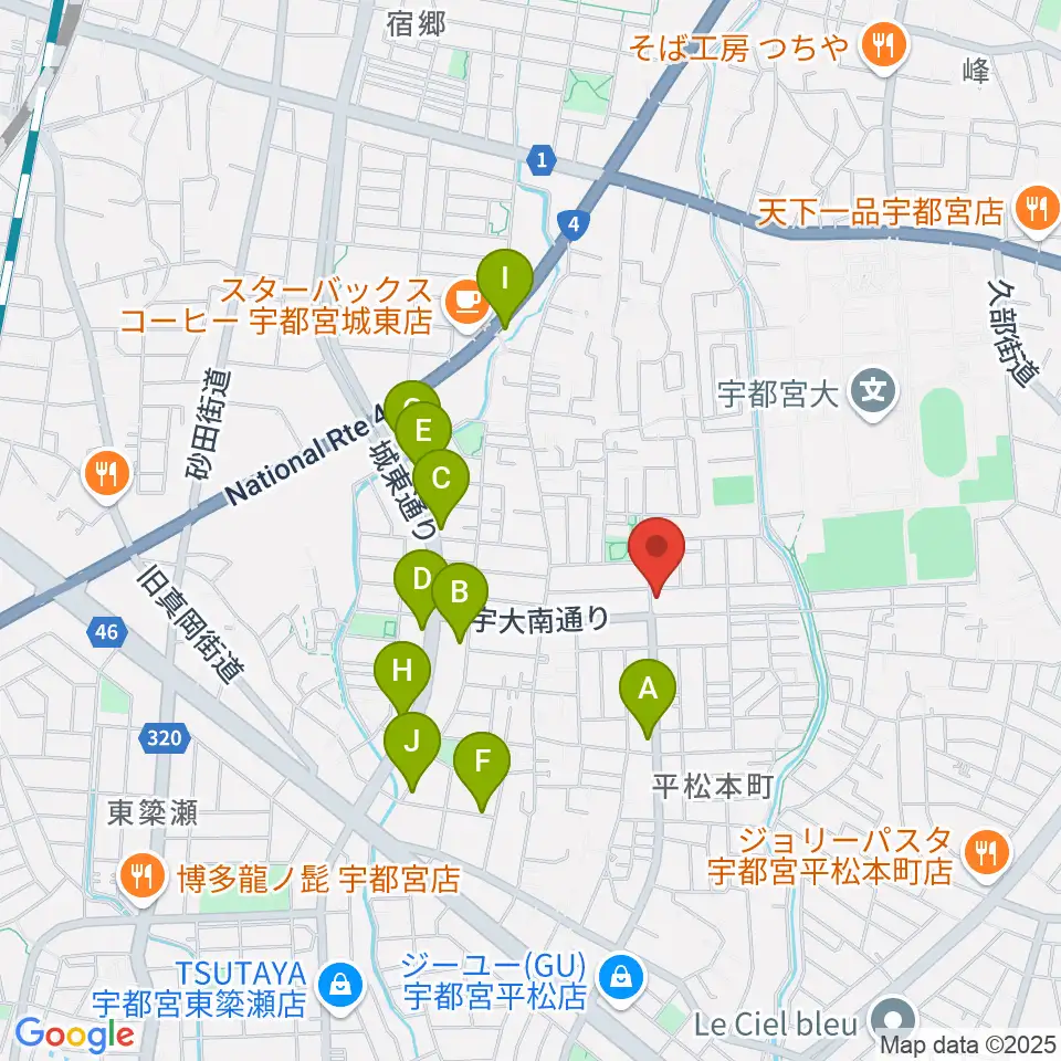 宇都宮JIVE Studio周辺のファミレス・ファーストフード一覧地図