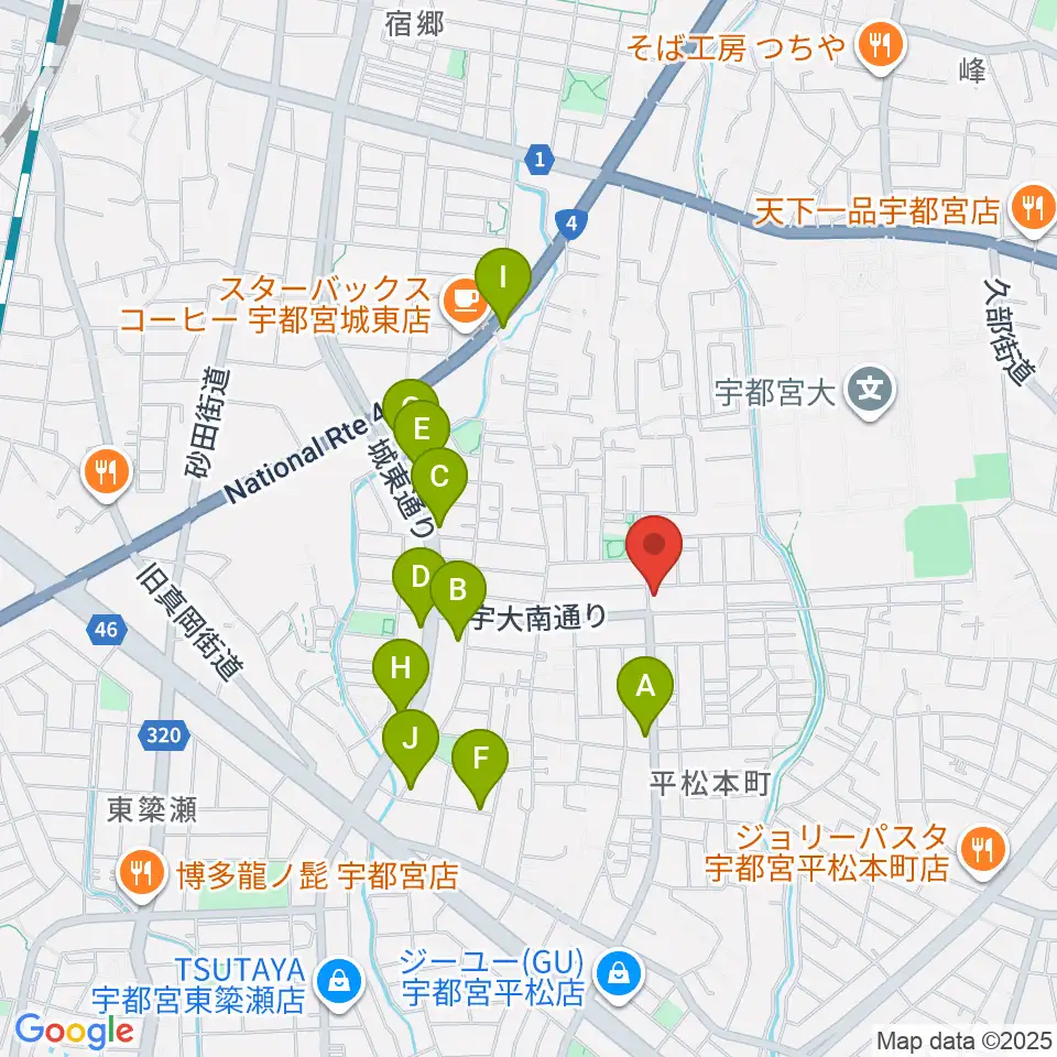 宇都宮JIVE Studio周辺のファミレス・ファーストフード一覧地図