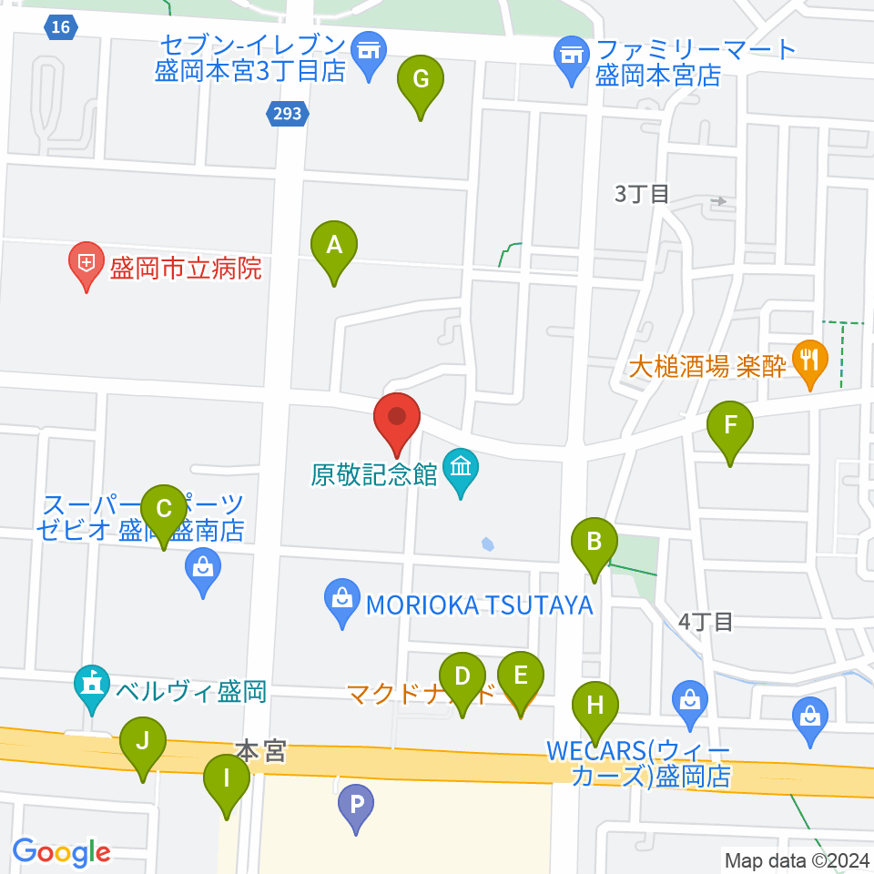 REDHOT盛岡周辺のファミレス・ファーストフード一覧地図