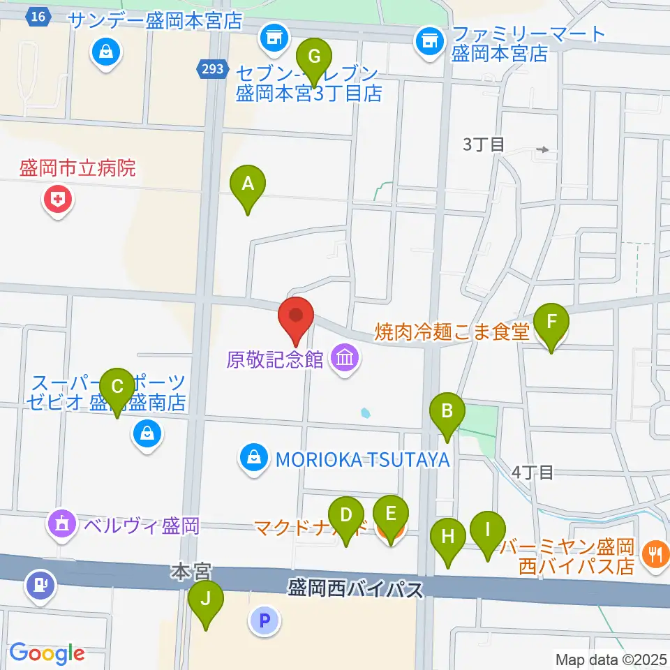REDHOT盛岡周辺のファミレス・ファーストフード一覧地図