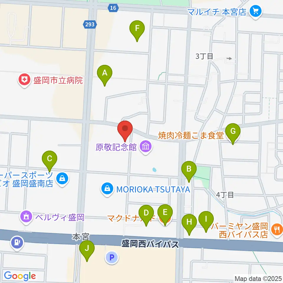 REDHOT盛岡周辺のファミレス・ファーストフード一覧地図