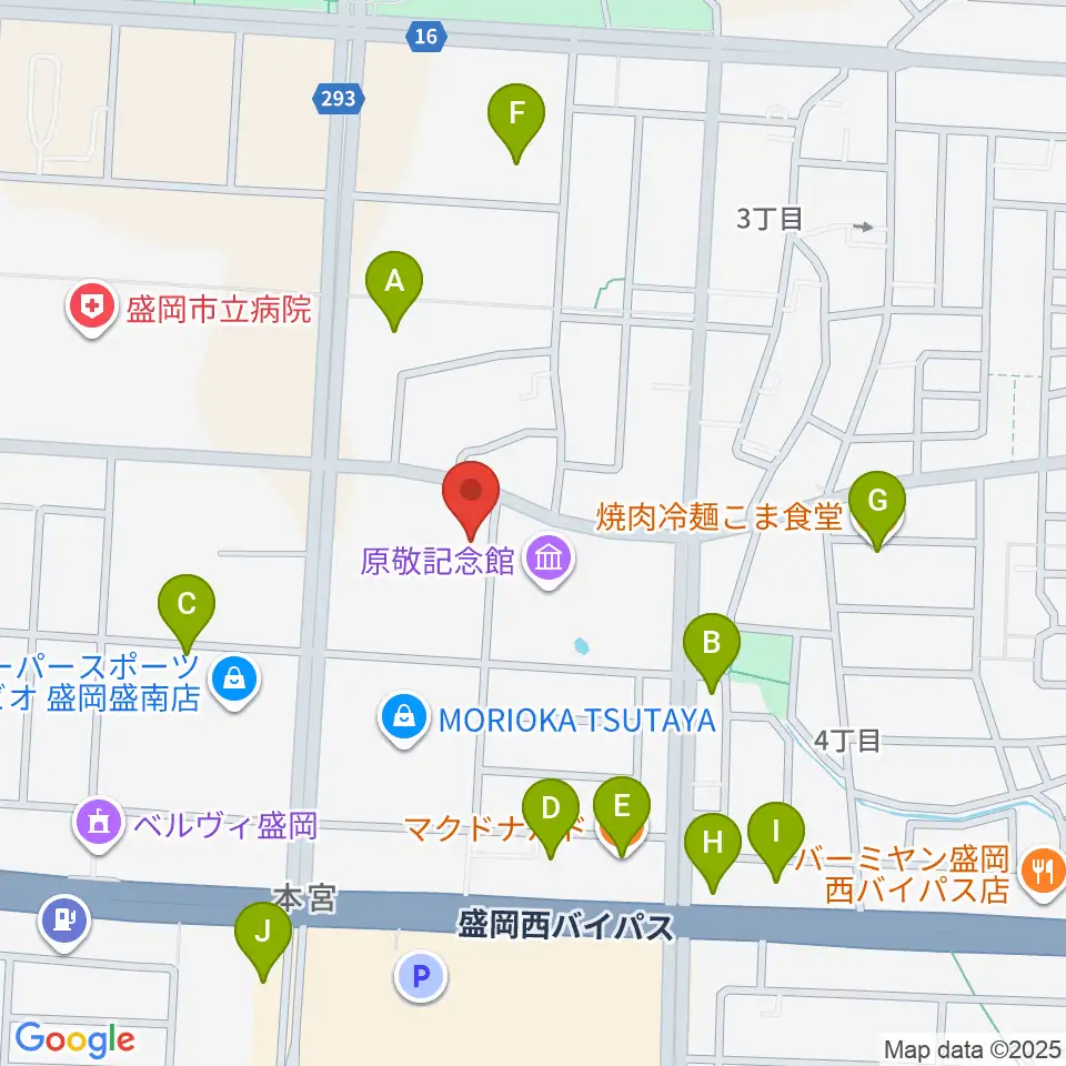 REDHOT盛岡周辺のファミレス・ファーストフード一覧地図