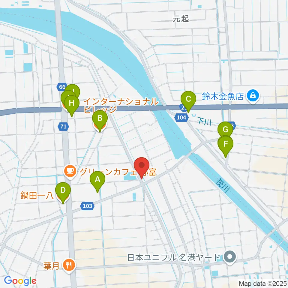 ギター工房フォーエム周辺のファミレス・ファーストフード一覧地図