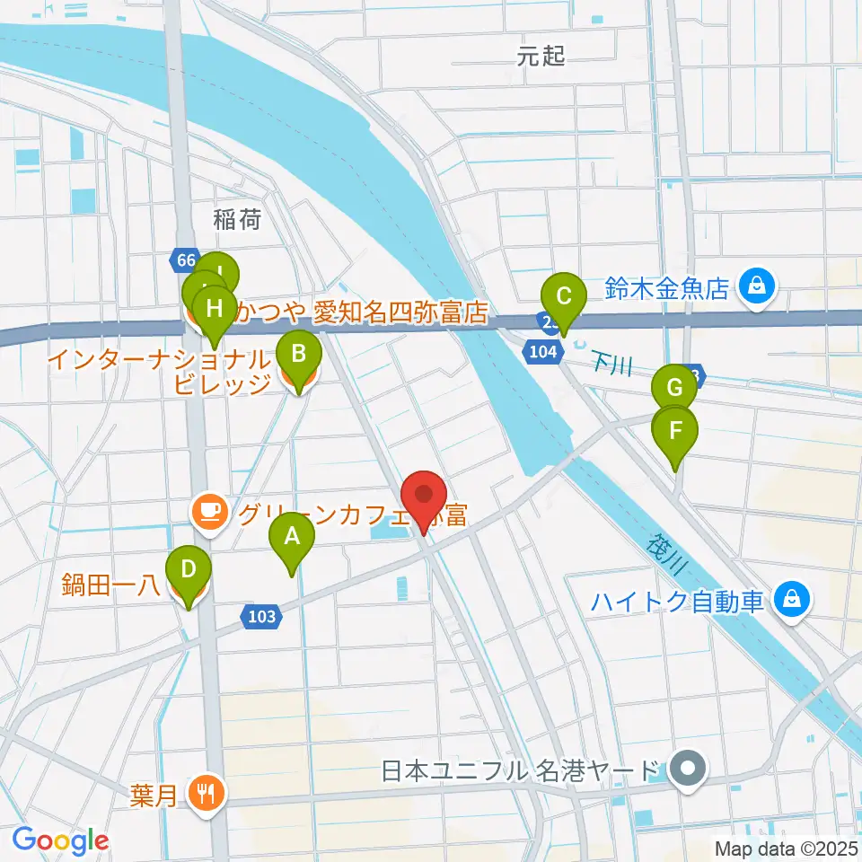 ギター工房フォーエム周辺のファミレス・ファーストフード一覧地図