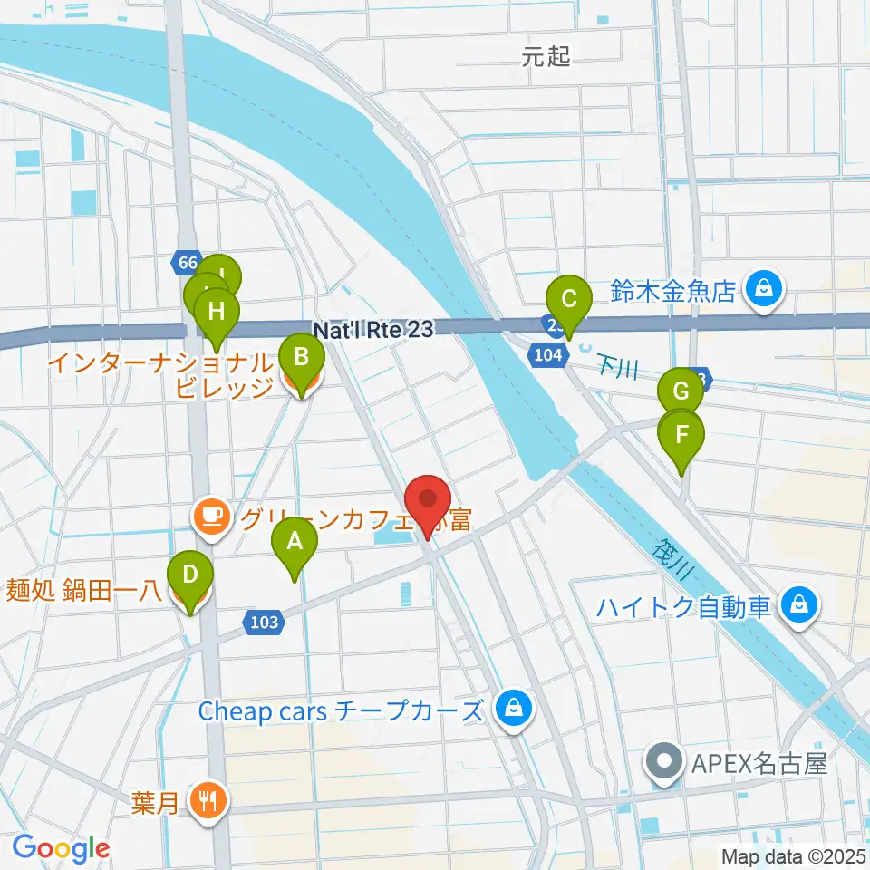 ギター工房フォーエム周辺のファミレス・ファーストフード一覧地図