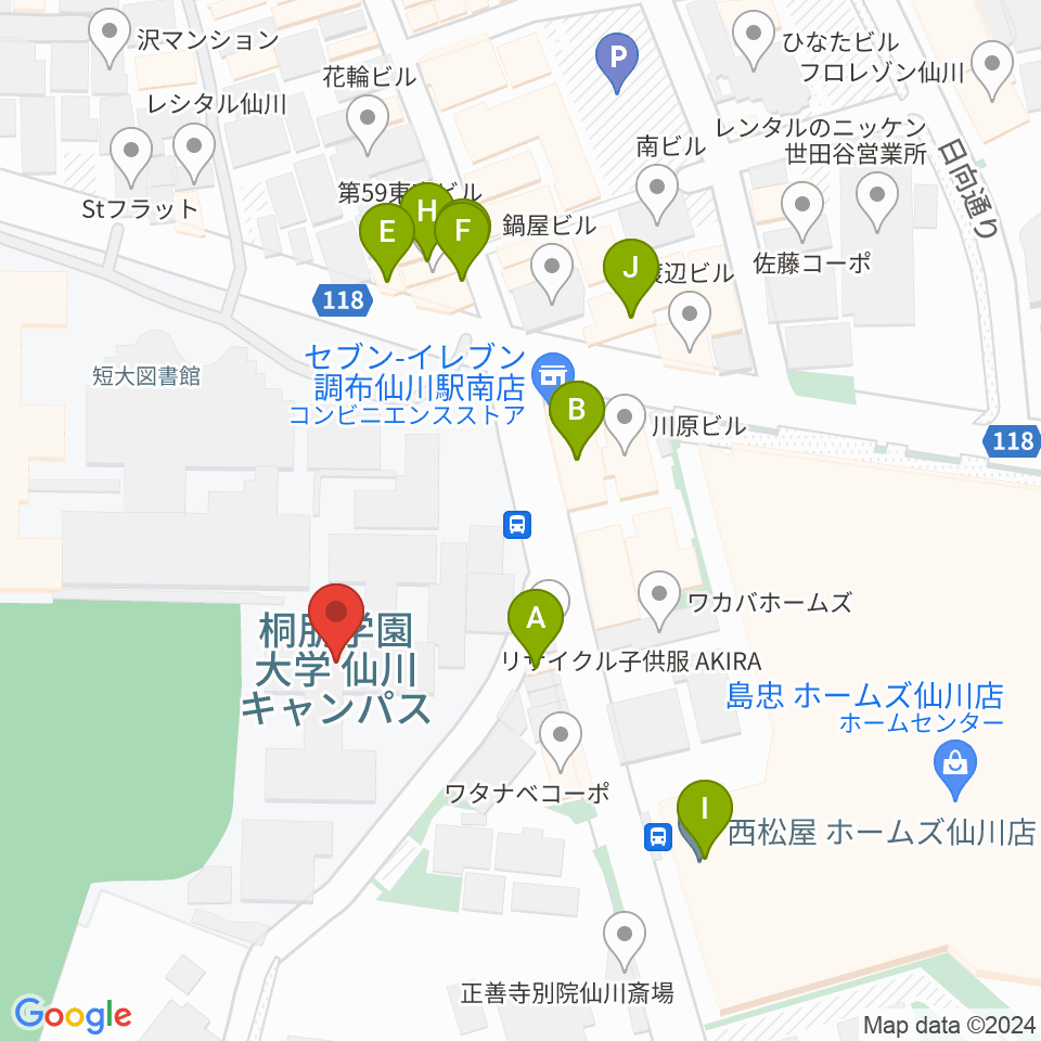 桐朋学園大学音楽学部周辺のファミレス・ファーストフード一覧地図