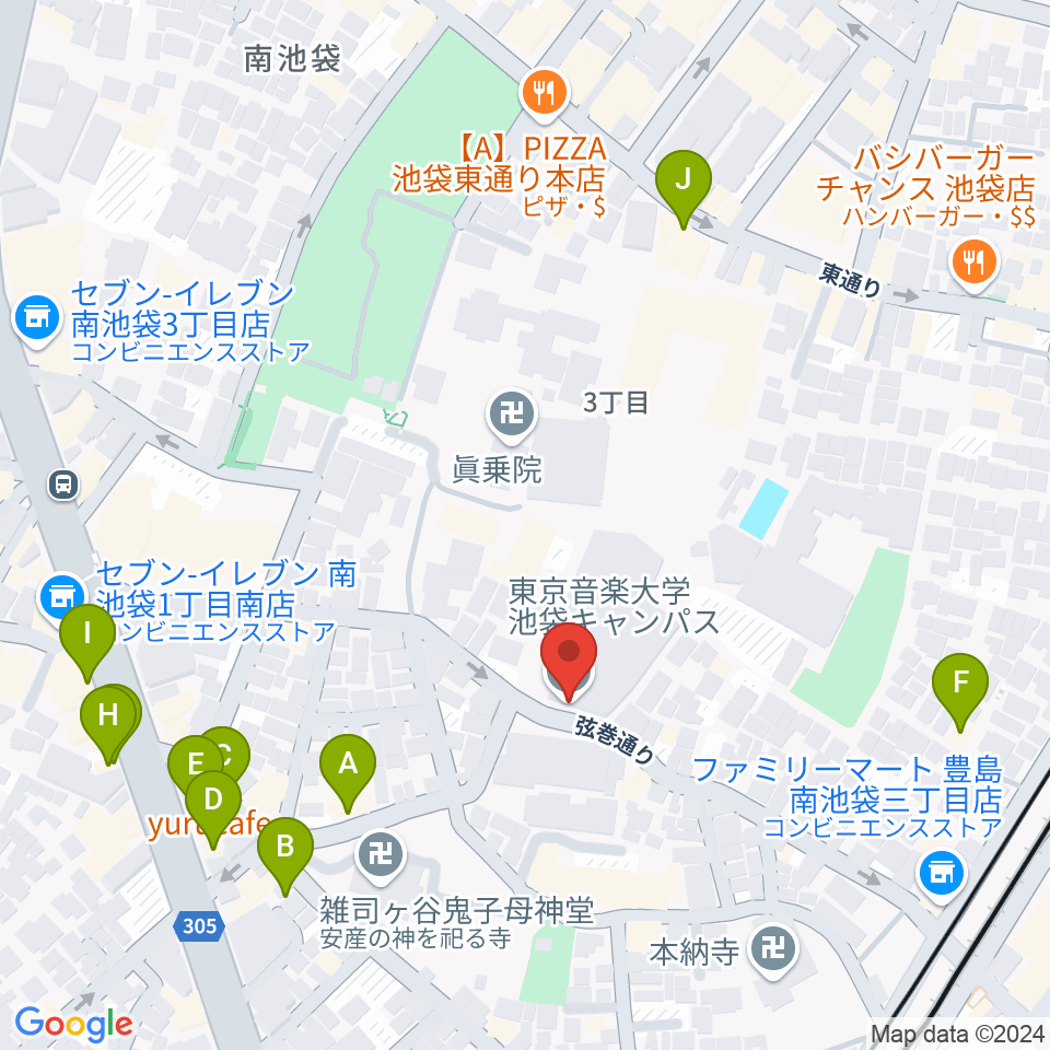 東京音楽大学周辺のファミレス・ファーストフード一覧地図