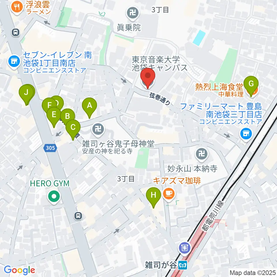東京音楽大学周辺のファミレス・ファーストフード一覧地図