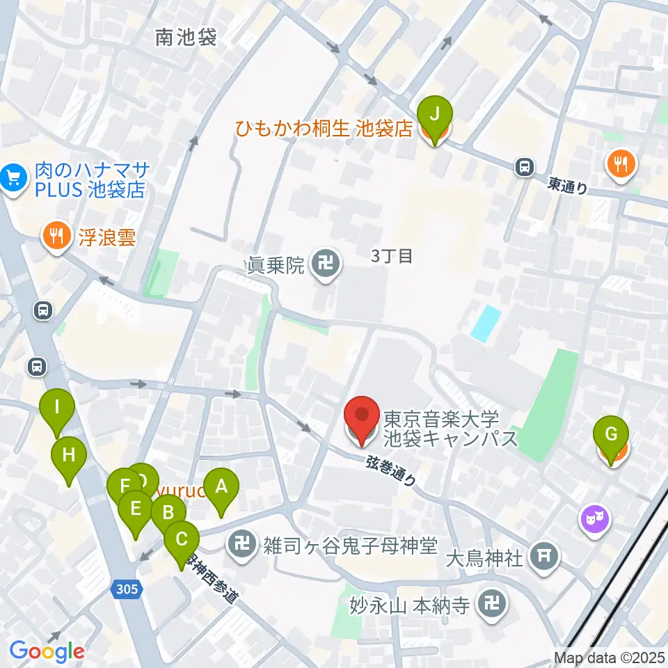 東京音楽大学周辺のファミレス・ファーストフード一覧地図