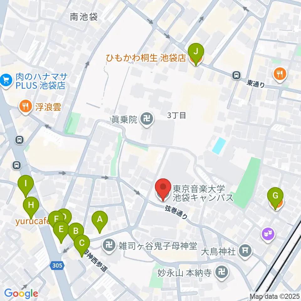 東京音楽大学周辺のファミレス・ファーストフード一覧地図