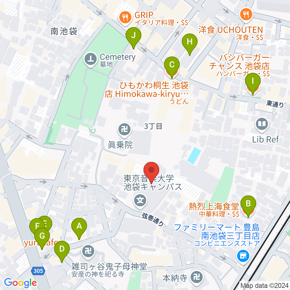 東京音楽大学付属高等学校周辺のファミレス・ファーストフード一覧地図