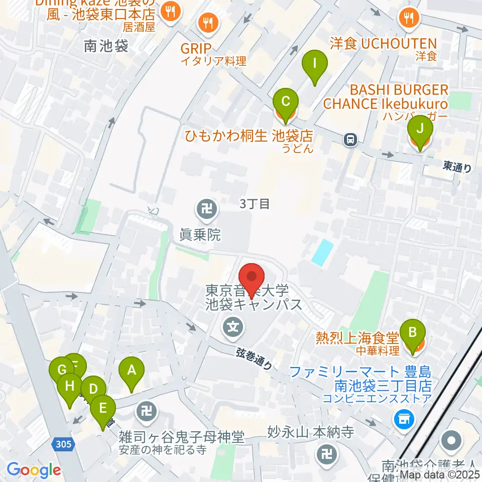 東京音楽大学付属高等学校周辺のファミレス・ファーストフード一覧地図