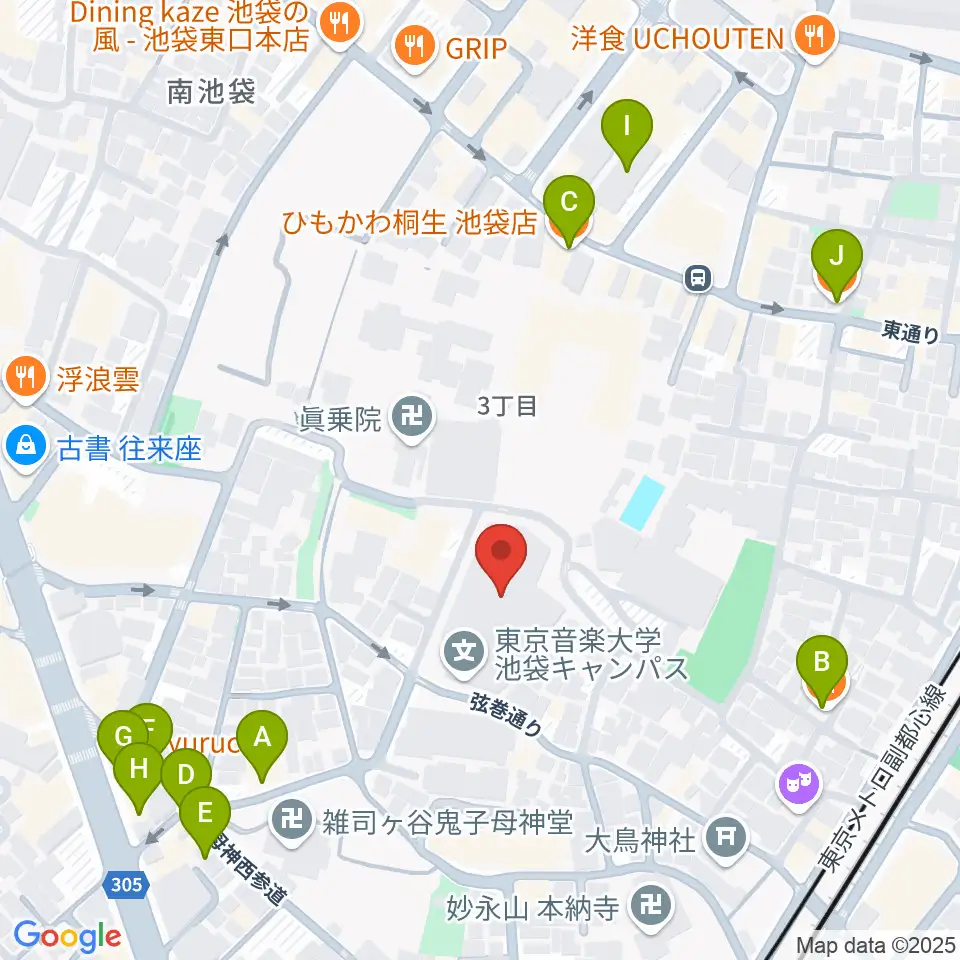 東京音楽大学付属高等学校周辺のファミレス・ファーストフード一覧地図