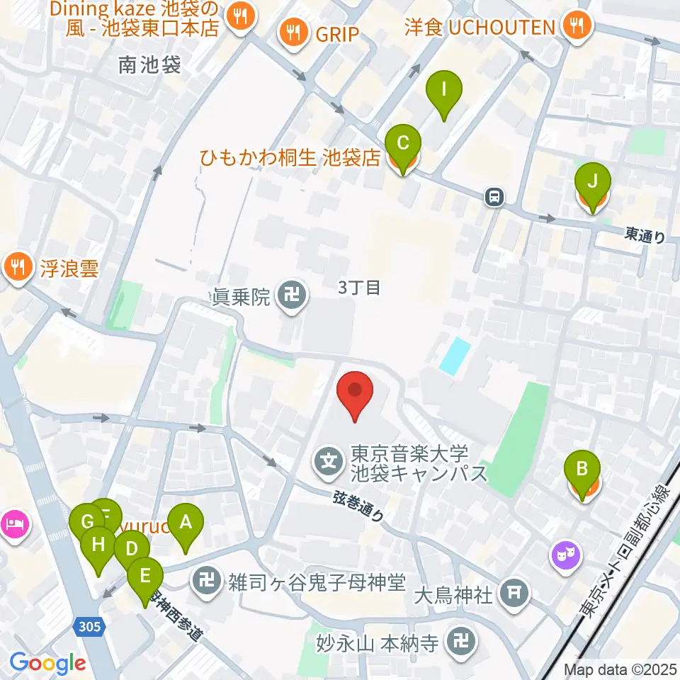 東京音楽大学付属高等学校周辺のファミレス・ファーストフード一覧地図