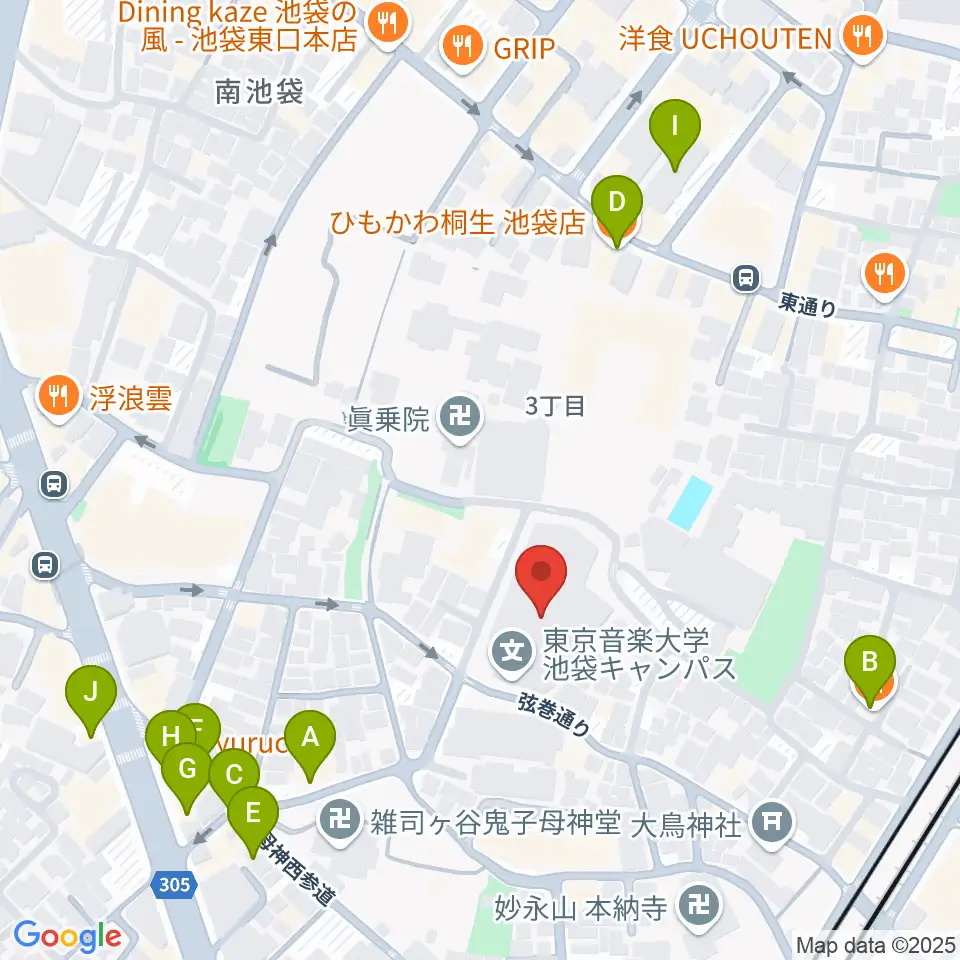 東京音楽大学付属音楽教室周辺のファミレス・ファーストフード一覧地図