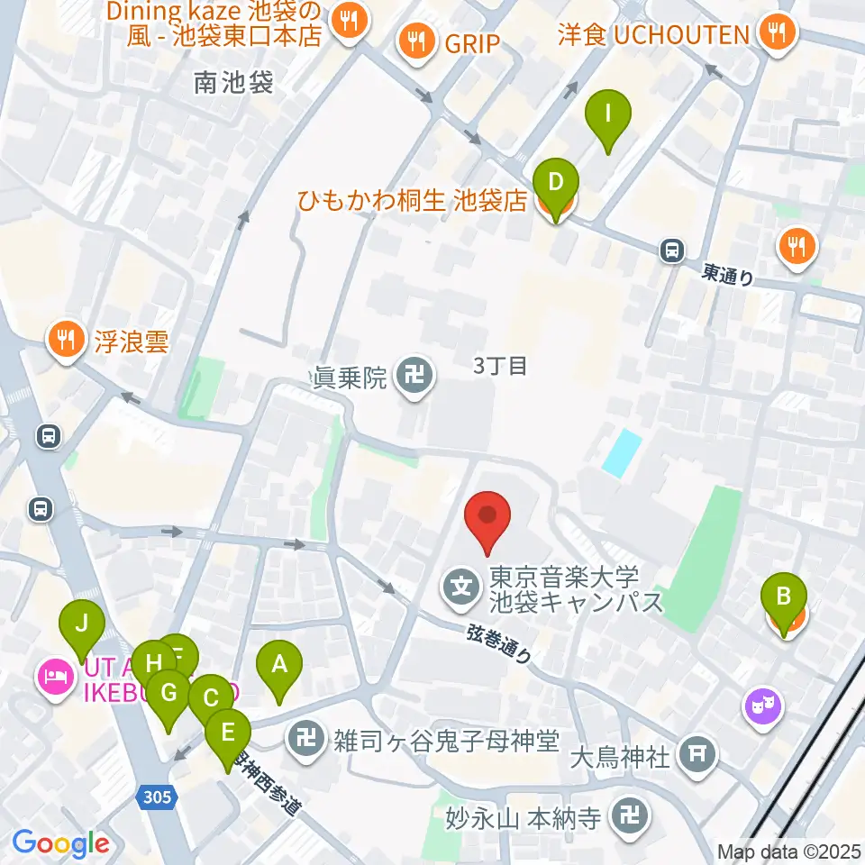 東京音楽大学付属音楽教室周辺のファミレス・ファーストフード一覧地図