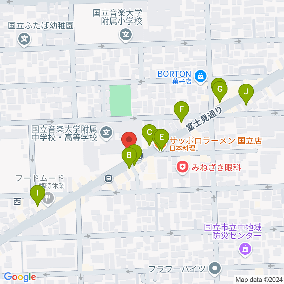 国立音楽大学附属高等学校音楽科周辺のファミレス・ファーストフード一覧地図