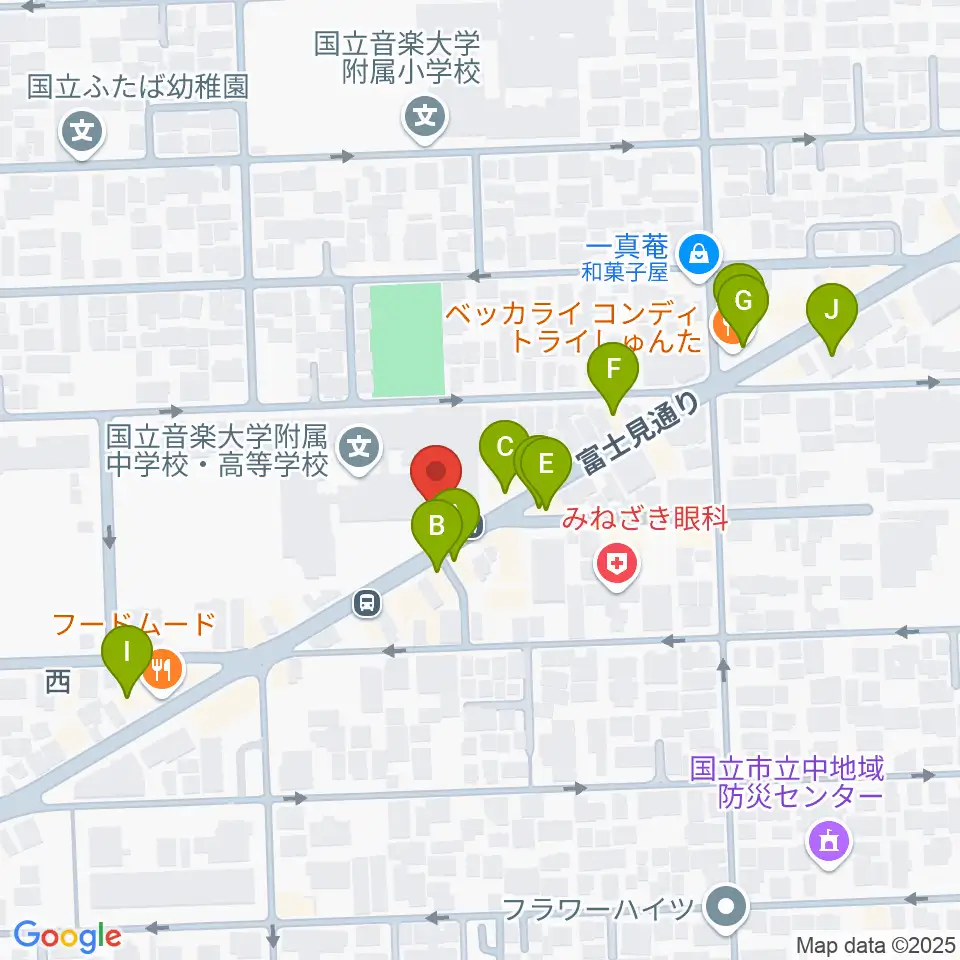 国立音楽大学附属高等学校音楽科周辺のファミレス・ファーストフード一覧地図